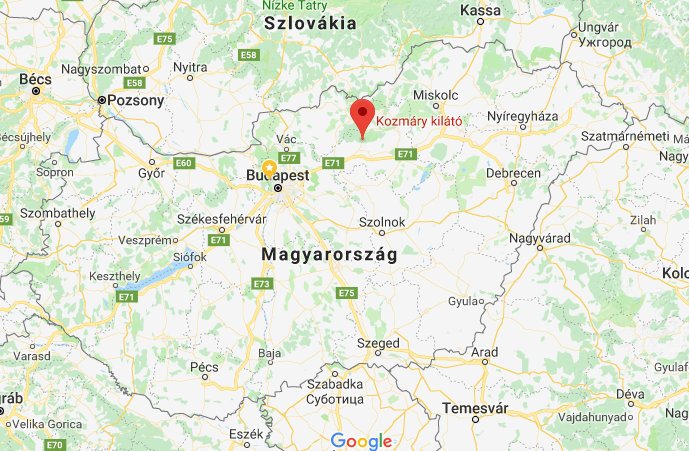 Kozmáry- kilátó a nagy térképen, a piros jel jelzi