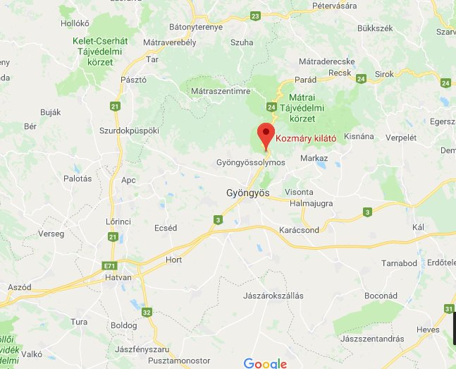 A Kozmáry- kilátó közelebbről, térképen