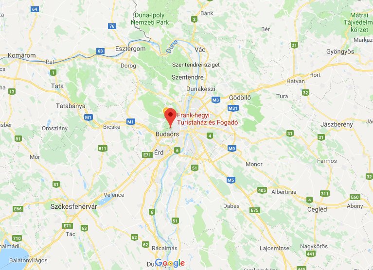 A Frank- hegyi Turistaház elhelyezkedése Budaörsön belül