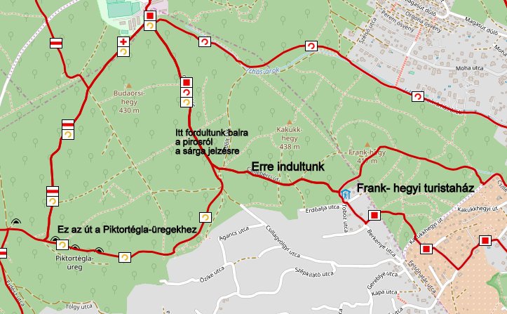 Frank-hegyi Turistahazból balra induj a piktortégla- üregekhez